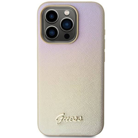 Oryginalne Etui GUESS hardcase Saffiano Iridescent Script GUHCP15XPSAIRSD do Iphone 15 Pro Max złoty
