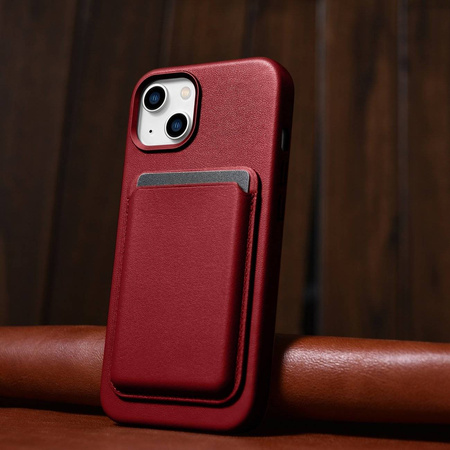 iCarer Case Leather genuine leather case cover for iPhone 14 Plus red (MagSafe compatible)