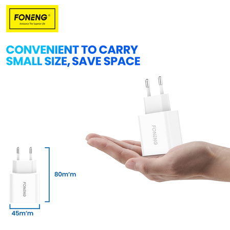 Foneng Ładowarka sieciowa EU45 - 2xUSB - 12W 2,4A z kablem USB na Typ C biała