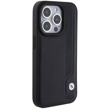 Original Handyhülle APPLE IPHONE 15 PRO MAX BMW Hardcase Leather Blue Dots (BMHCP15X22RBDK) schwarz
