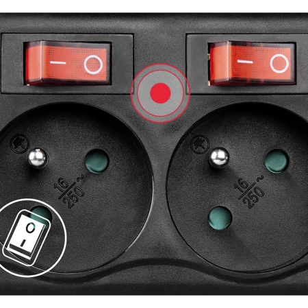 Hama Überspannungsschutzleiste, 6 Steckdosen, 1,4 m, mit Schaltern – Schwarz