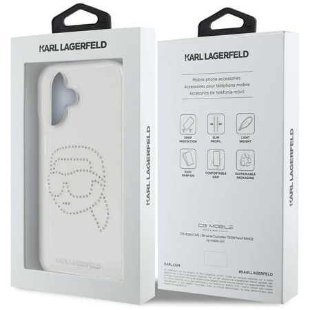 Original Case IPHONE 16 Karl Lagerfeld Hardcase IML Rhinestones Karl Head transparent