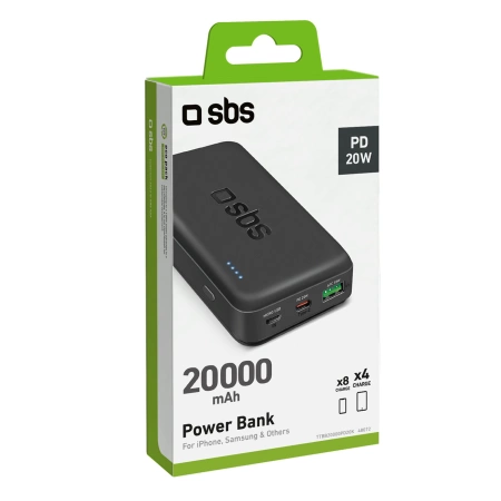 Powerbank SBS TTBB20000PD20K 20000 mAh 20W PD USB-C, USB-A, Micro-USB - Schwarz