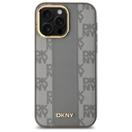 Original Handyhülle IPHONE 14 PRO MAX DKNY Hardcase Leather Checkered Mono Pattern MagSafe (DKHMP14XPCPVSLE) beige