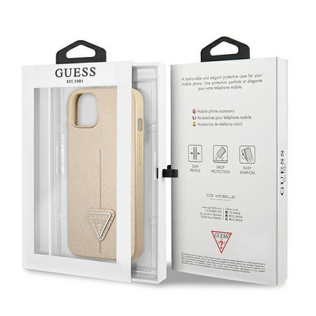 Oryginalne Etui IPHONE 13 MINI Guess Hardcase Saffianotriangle Logo (GUHCP13SPSATLE) beżowe
