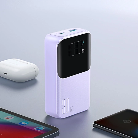 Mini powerbank Joyroom JR-PBC06 z wbudowanymi kablami USB-C / Lightning 30W 10000mAh - biały