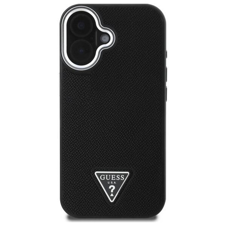 Original Handyhülle IPHONE 16 Guess Hardcase Grained Triangle MagSafe (GUHMP16SPGTSPSK) schwarz