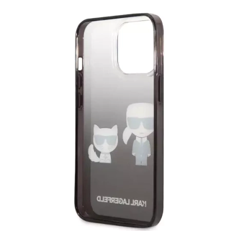 Original Handyhülle IPHONE 14 PLUS Karl Lagerfeld Hardcase Gradient Ikonik Karl & Choupette (KLHCP14MTGKCK) schwarz
