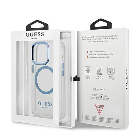 Original Handyhülle IPHONE 13 PRO Guess Hard Case Metal Outline Magsafe (GUHMP13LHTRMB) blau