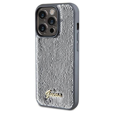 Oryginalne Etui IPHONE 14 PRO Guess Hardcase Sequin Script Metal (GUHCP14LPSFDGSS) srebrne