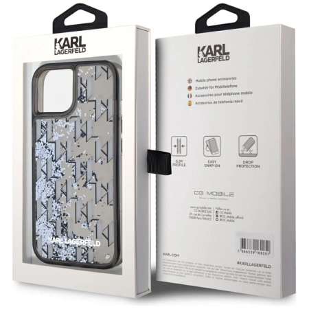 Karl Lagerfeld Liquide Glitter Monogram Gradient iPhone 15 Hülle - Schwarz
