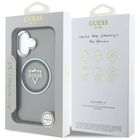 Original Case IPHONE 16 Guess IML Metal Mountain Logo MagSafe black