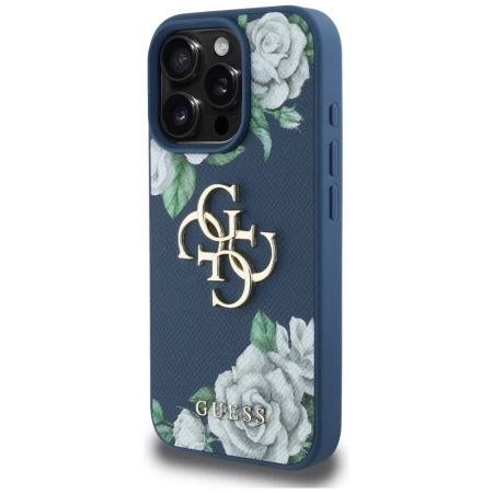 Etui Guess Grained Roses Big 4G logo na iPhone 16 Pro Max - niebieskie