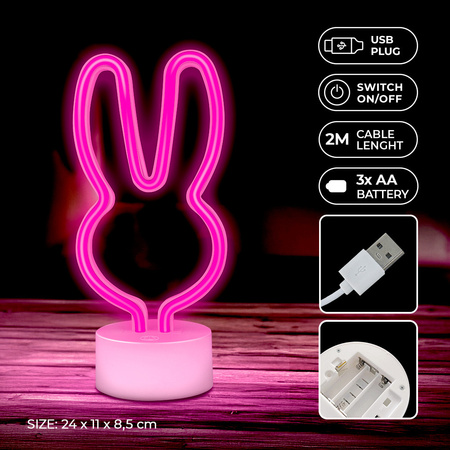 Neon na podstawce LED KRÓLICZEK różowy USB-C FSC-10 Forever Light