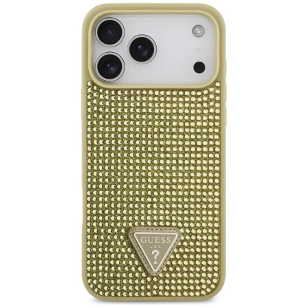 Guess Strass Dreieck Logo Hülle für iPhone 17 Pro Max - Gold