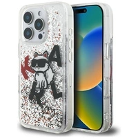 Karl Lagerfeld Flüssigglitzer-Choupette-Logo-Hülle für iPhone 16 Pro – Transparent