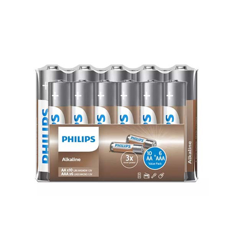 BATERIA ALKALICZNA PHILIPS 10xAA 6XAAA ZESTAW 16SZT  Phil-LR036A16F/10