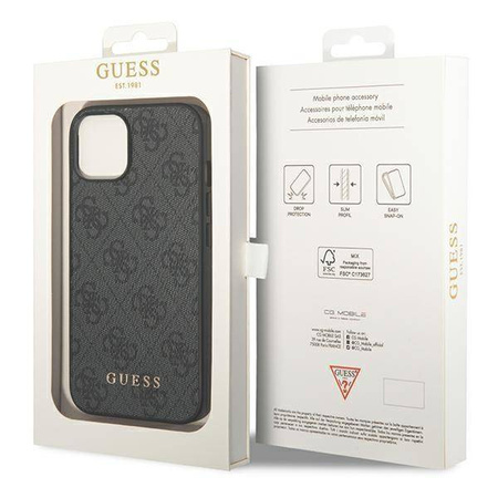 Guess GUHCP14SG4GFGR iPhone 14 6,1" szary/grey hard case 4G Metal Gold Logo