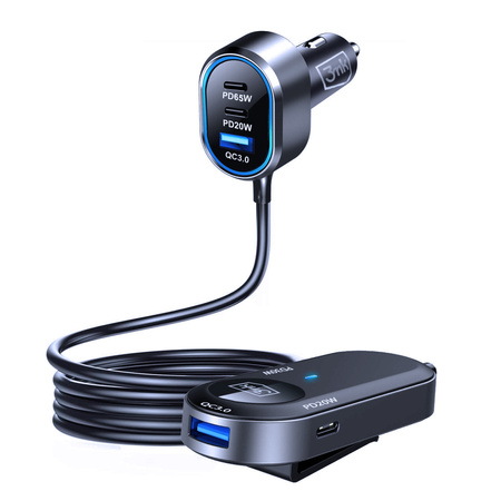 3mk Double Car Charger 135W PD QC PPS USB 2A4C Black/Gray
