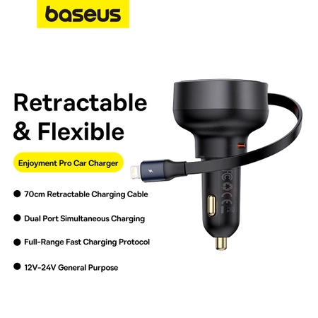 Ładowarka samochodowa Baseus Enjoyment Pro USB-C (żeńskie) / Lightning (męski) 60W - czarna