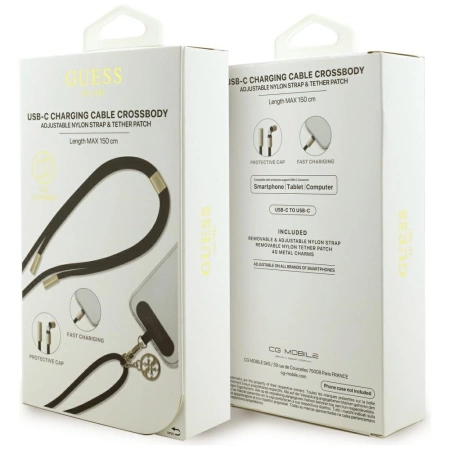 Kabel Guess CBDY 4G Charm USB-C / USB-C 150cm - czarny