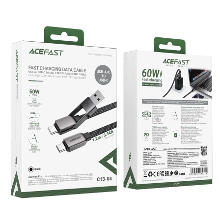 Kabel Acefast C13-04 USB-C - USB-A / USB-C 480Mb/s 3A 1.2m - czarny