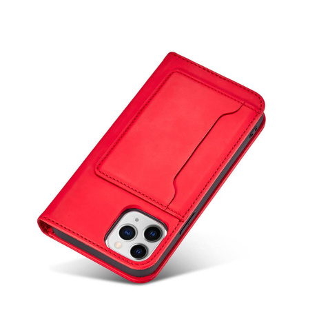 Magnet Card Case etui do iPhone 12 Pro Max pokrowiec portfel na karty kartę podstawka czerwony