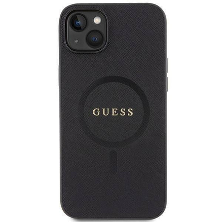 Original Handyhülle APPLE IPHONE 15 PLUS Guess Hardcase Saffiano MagSafe (GUHMP15MPSAHMCK) schwarz