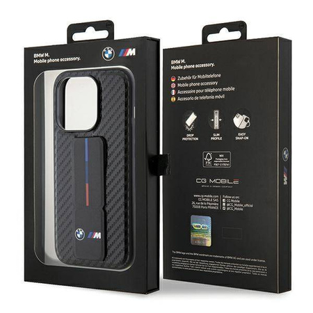 BMW Grip Stand Smooth & Carbon Hülle für iPhone 15 Pro – schwarz