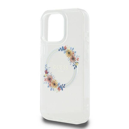 Original Handyhülle IPHONE 16 PRO Guess Hardcase IML Flowers Wreath MagSafe (GUHMP16LHFWFCT) transparent