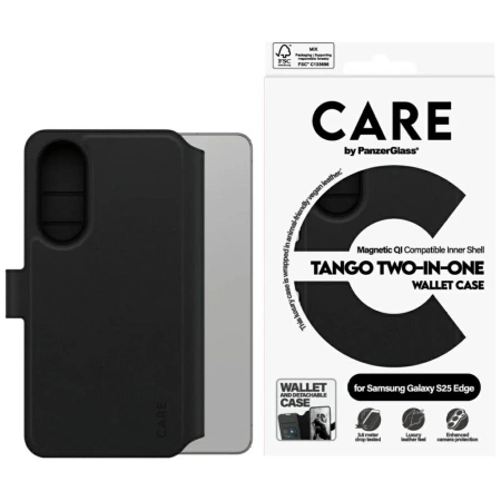 CARE by PanzerGlass Feature Tango 2in1 Wallet Qi Case für Samsung Galaxy S25 Edge - Schwarz