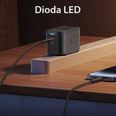 USAMS Ład. siec. 2xUSB T59 20W adapter 4w1 US/AU/EU/UK czarny/black CC179TC01 (US-CC179) Univesal Travel Charger