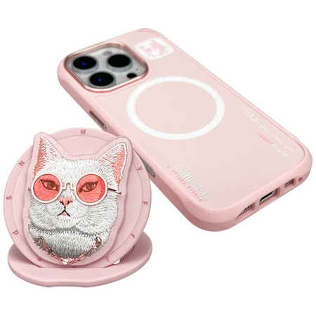 Etui Nimmy Glasses Cool Cat MagSafe do iPhone 16 Pro różowy