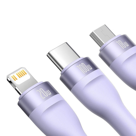 Baseus Flash Series II USB Type C / USB Type A cable - USB Type C / Lightning / micro USB 100 W 1.5 m purple (CASS030205)