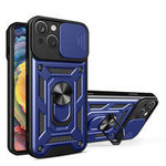 Hybrid Armor Camshield iPhone 15 Hülle mit Ständer und Kameraabdeckung – Blau