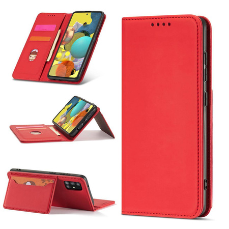 Magnet Card Case etui do Samsung Galaxy A53 5G pokrowiec portfel na karty kartę podstawka czerwony