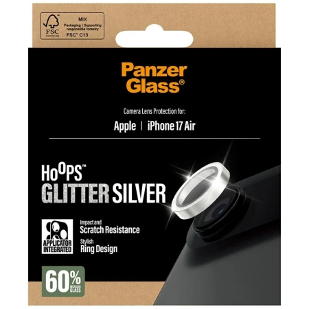 PanzerGlass Hoops Glitter Displayschutzfolie aus gehärtetem Glas für iPhone Air, Silber