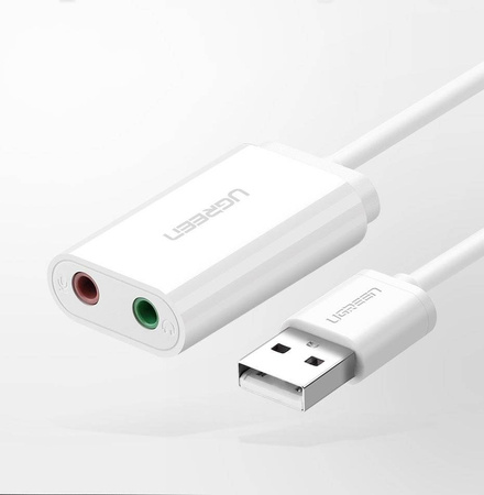 Ugreen zewnętrzna karta dźwiękowa muzyczna adapter USB - 3,5 mm mini jack 15 cm biały (US205 30143)