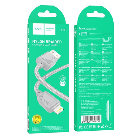 HOCO kabel USB A do Lightning 2,4A X113 1 m szary