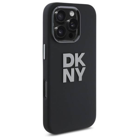 Original Handyhülle IPHONE 16 PRO DKNY Hardcase Liquid Silicone Metal Logo (DKHCP16LSMCBSK) schwarz