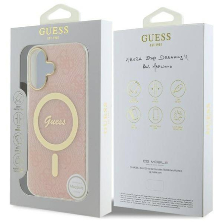 Oryginalne Etui IPHONE 16 Guess Hardcase IML 4G MagSafe (GUHMP16SH4STP) różowe