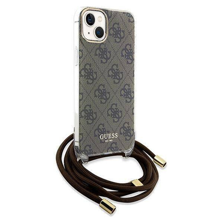 Etui Guess Crossbody Cord 4G Print na iPhone 15 / 14 / 13 - brązowe