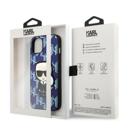 Original Handyhülle IPHONE 13 Karl Lagerfeld Hardcase Monogram Ikonik Patch blau
