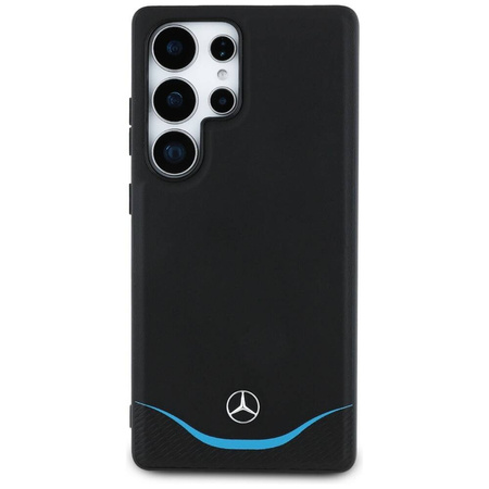 Original Case SAMSUNG GALAXY S25 ULTRA Mercedes Leather Contrasted Blue Horizontal Curve MagSafe black