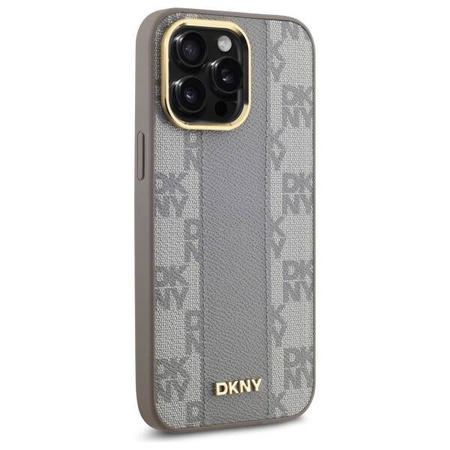 Original Handyhülle IPHONE 14 PRO MAX DKNY Hardcase Leather Checkered Mono Pattern MagSafe (DKHMP14XPCPVSLE) beige
