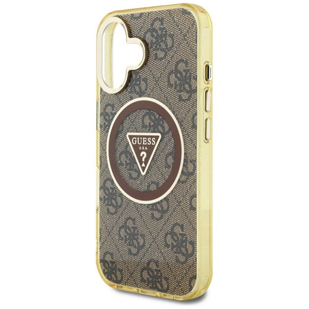 GUESS futerał do IPHONE 16 kompatybilny z MagSafe GUHMP16SHG4PRTGW (IML Metal Glitter 4G Circle Triangle) brązowy