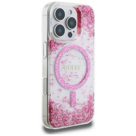 GUESS futerał do IPHONE 16 Pro kompatybilny z MagSafe GUHMP16LRGRGEP (Resin Bottom Glitter) różowy