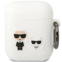 Original Handyhülle APPLE AIRPODS Karl Lagerfeld Silicone Karl & Choupette (KLACA2SILKCW) weiß