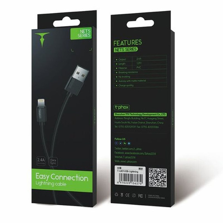 KABEL T-PHOX NETS LIGHTNING BLACK 3A ; PVC ; 2M
