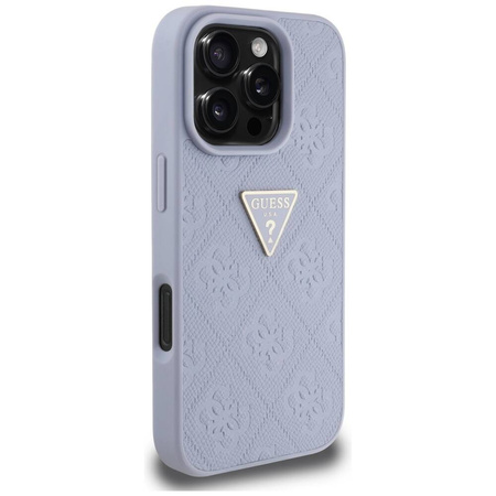 Case IPHONE 16 PRO Guess Hot Stamp 4G Pattern Triangle Metal Logo purple